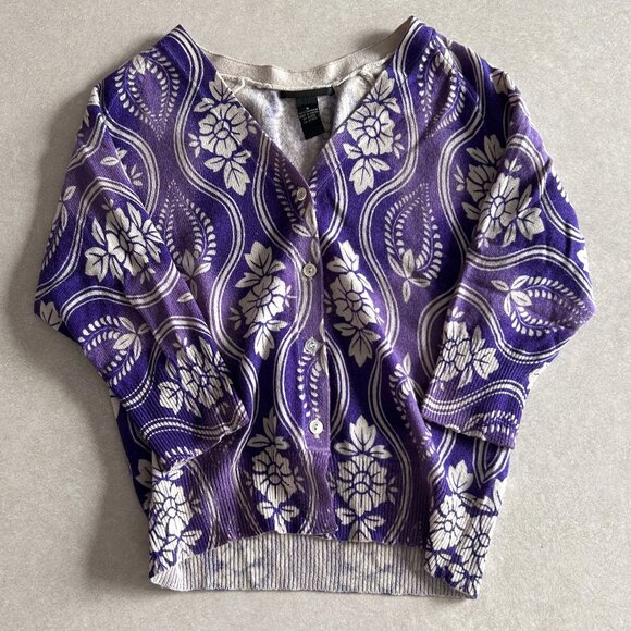 2000s Purple Floral Cashmere Cardigan ASO Alex Russo - Picture 4 of 10
